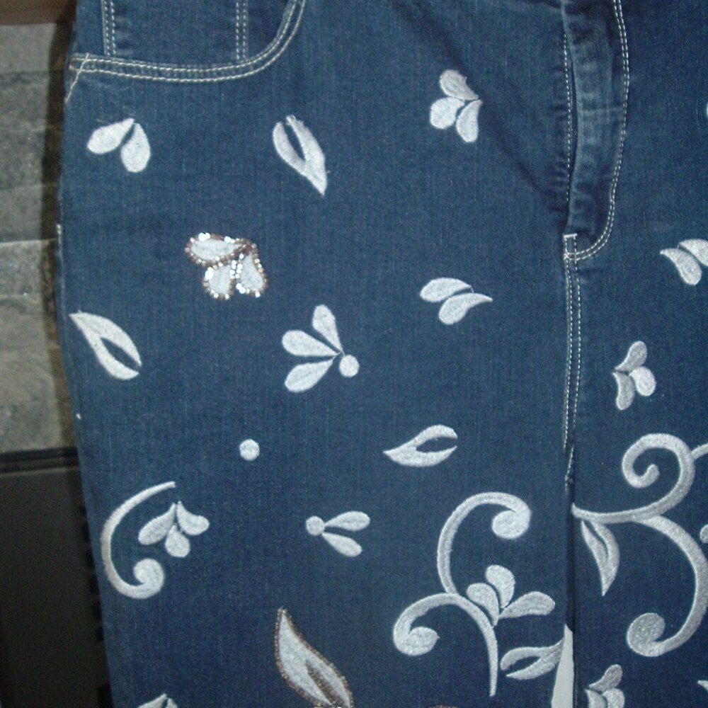 Chico's So slimming SEQUINS Girlfriend Ankle Jeans 2.5 LG Size 14 FANCY! - Picture 2 of 7